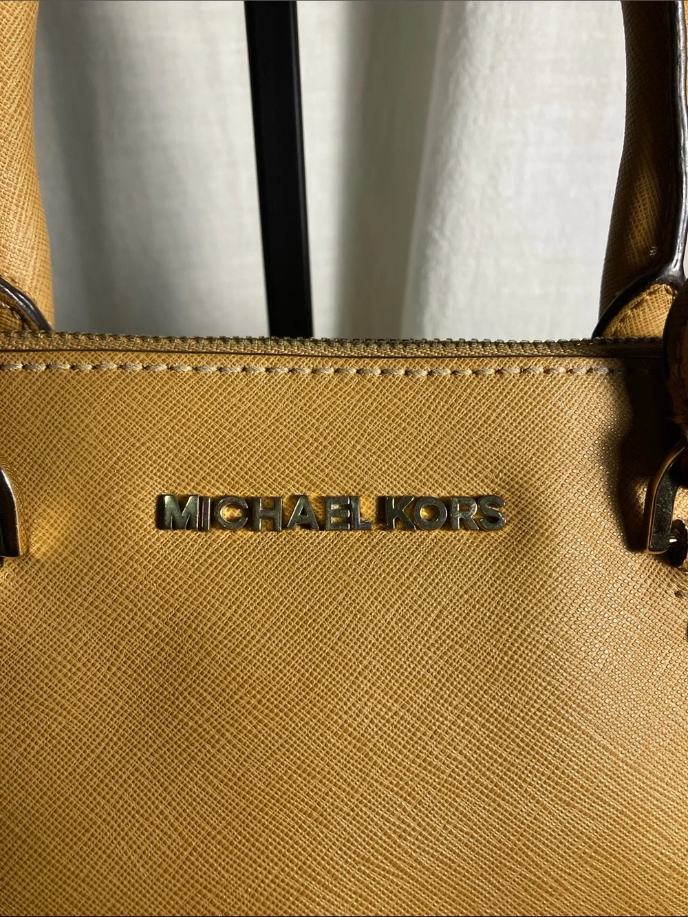 Michael Kors Saffiano Cindy Leather Dome Satchel in Mustard